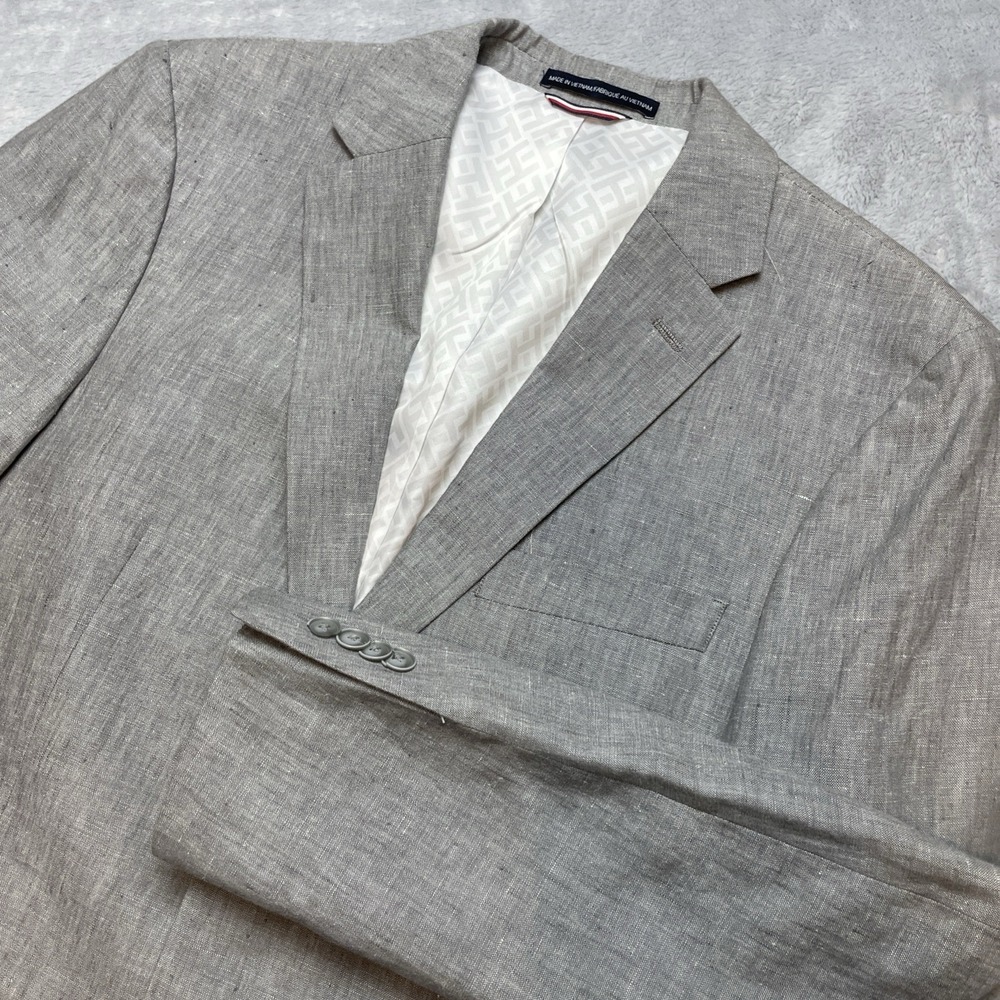 Tommy Hilfiger Mens 100% Linen Blazer Size 38S Gray 2 Button Double Vent